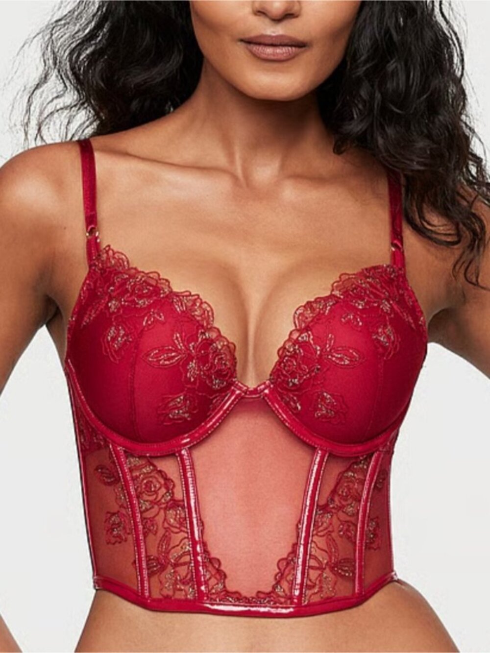 Victoria's Secret Red Lace Longline Push-Up Bustier